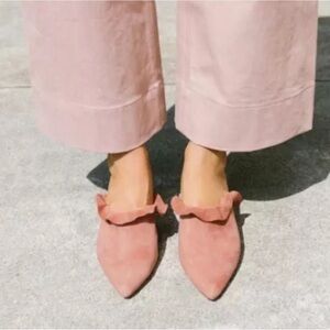Loeffler Randall Langley Heel Suede Ruffle Mules Dusty Rose